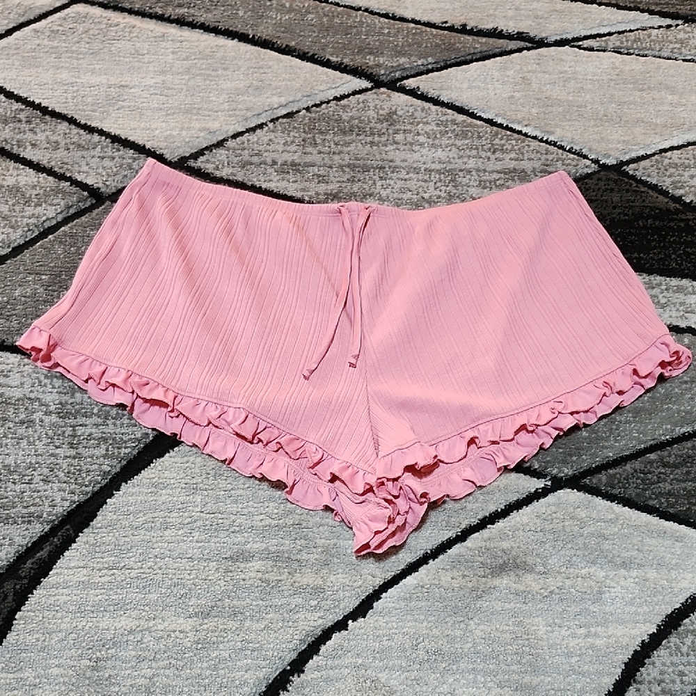 VICTORIA SECRET 2019 CHEEKY RUFFLED BOOTY HIGH-RISE PINK PAJAMA LOUNGE SHORTS XL